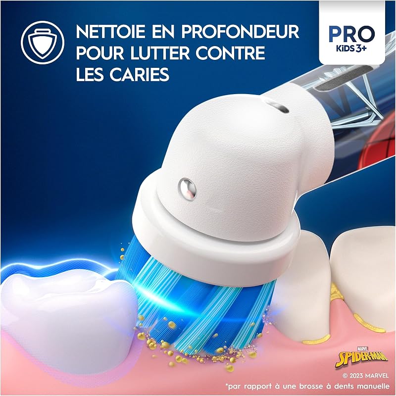Brosse à Dents Electrique Pro Kids, Embout Spider-Man, Bleu et Rouge