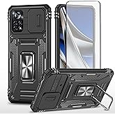 Asuwish Phone Case for Xiaomi Poco X4 Pro 5G with Tempered Glass Screen Protector and Slide Camera Cover Magnetic Ring Holder Kickstand Cell Accessories Slim Hybrid Mi PocoX4Pro Women Men Black