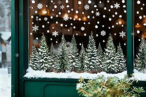 IMISHM 6 Pcs Vintage Christmas Window Decorations Christmas Tree Window clings Double Side Forest Snow Decals for Xmas Xmas Party Decoration
