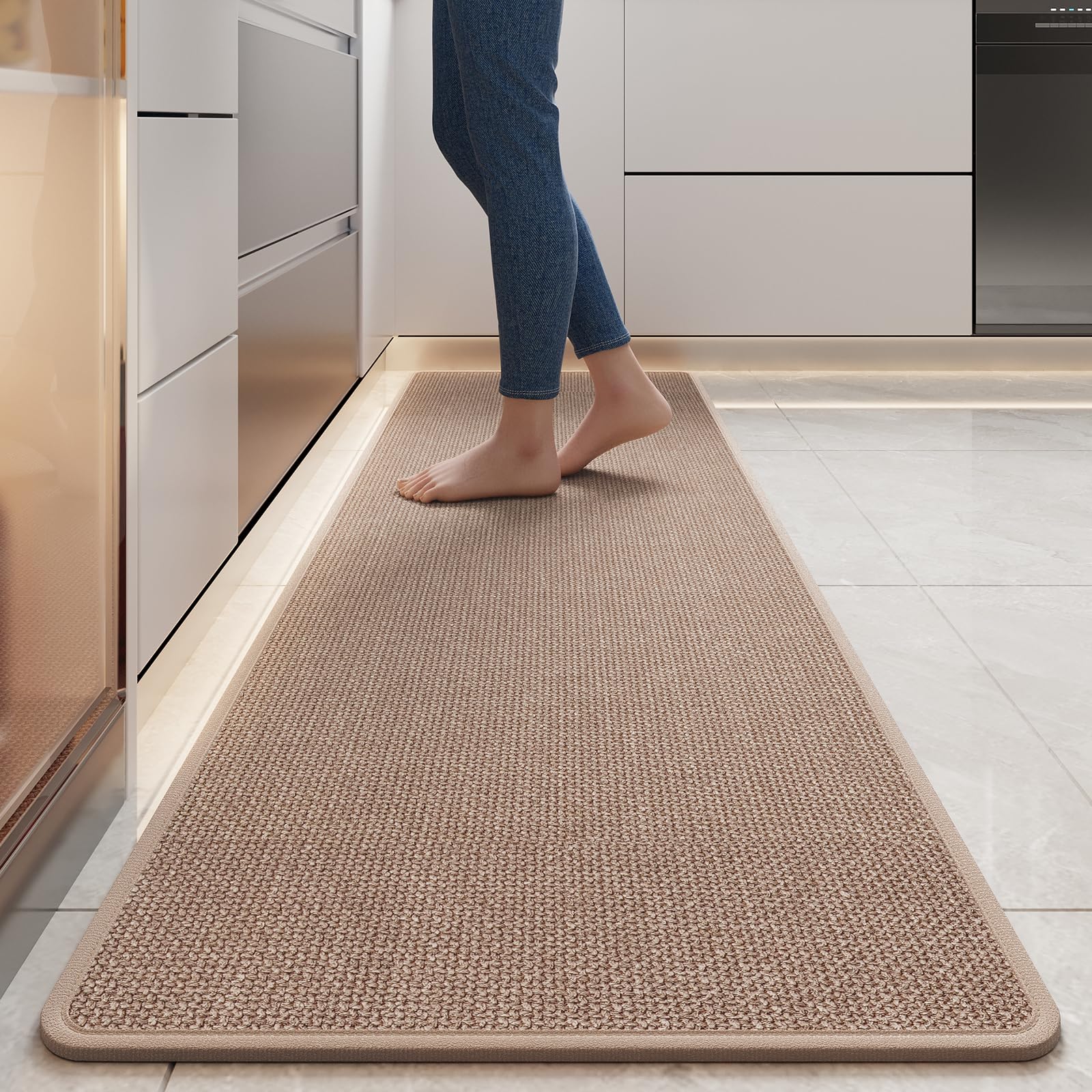 Photo 1 of YDKGL Durable Non-Slip Kitchen Mats?Kitchen Mats in Front of Sink,Quick Drying Mat for Kitchen Counter, 17x59 Brown Water and Oil Absorbent Runner Rugs for Kitchen