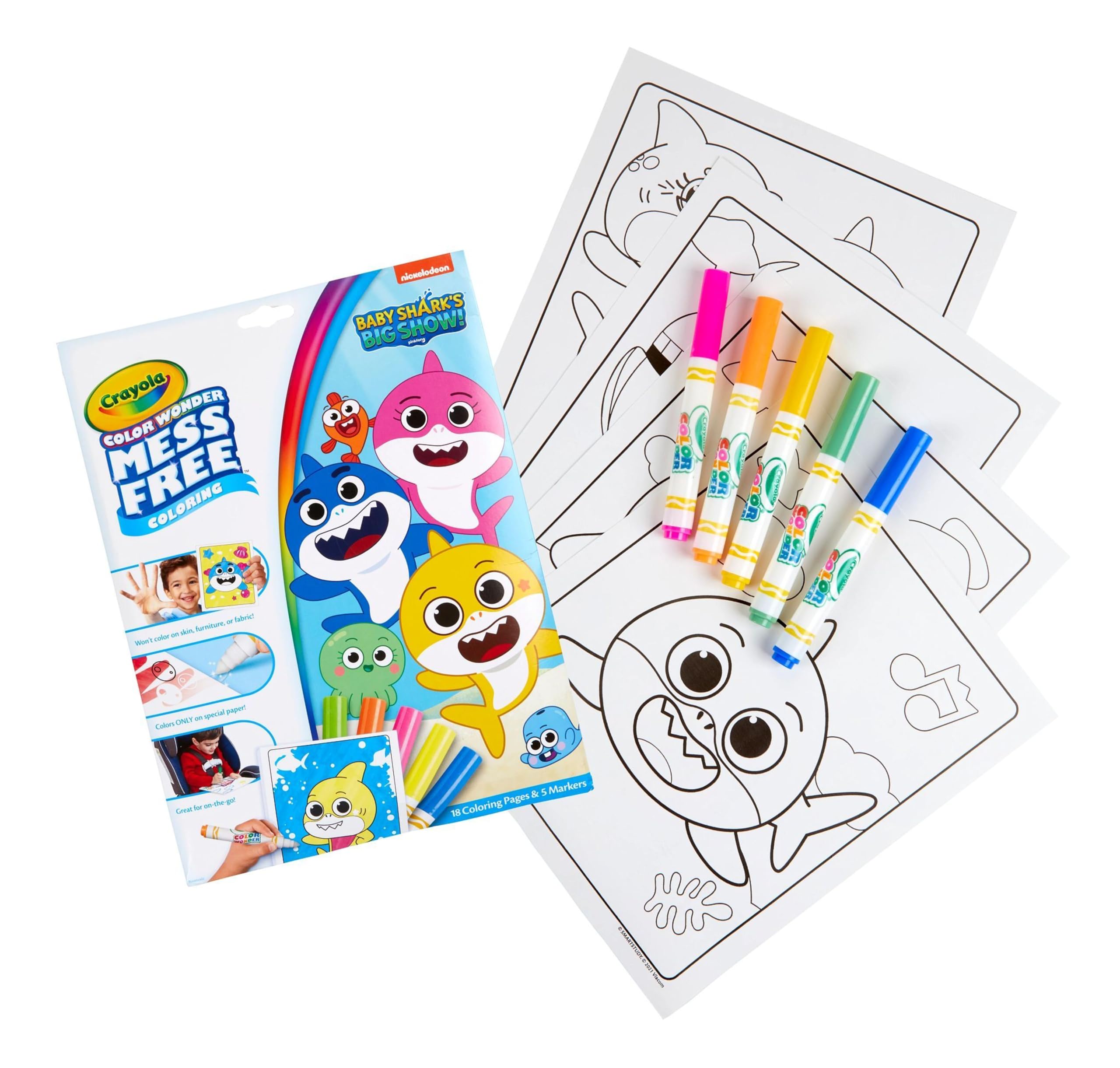 Crayola Baby Shark Color Wonder Pages, Mess Free Coloring For Toddlers, Kids Holiday Gift, Stocking Stuffer, Travel Activities