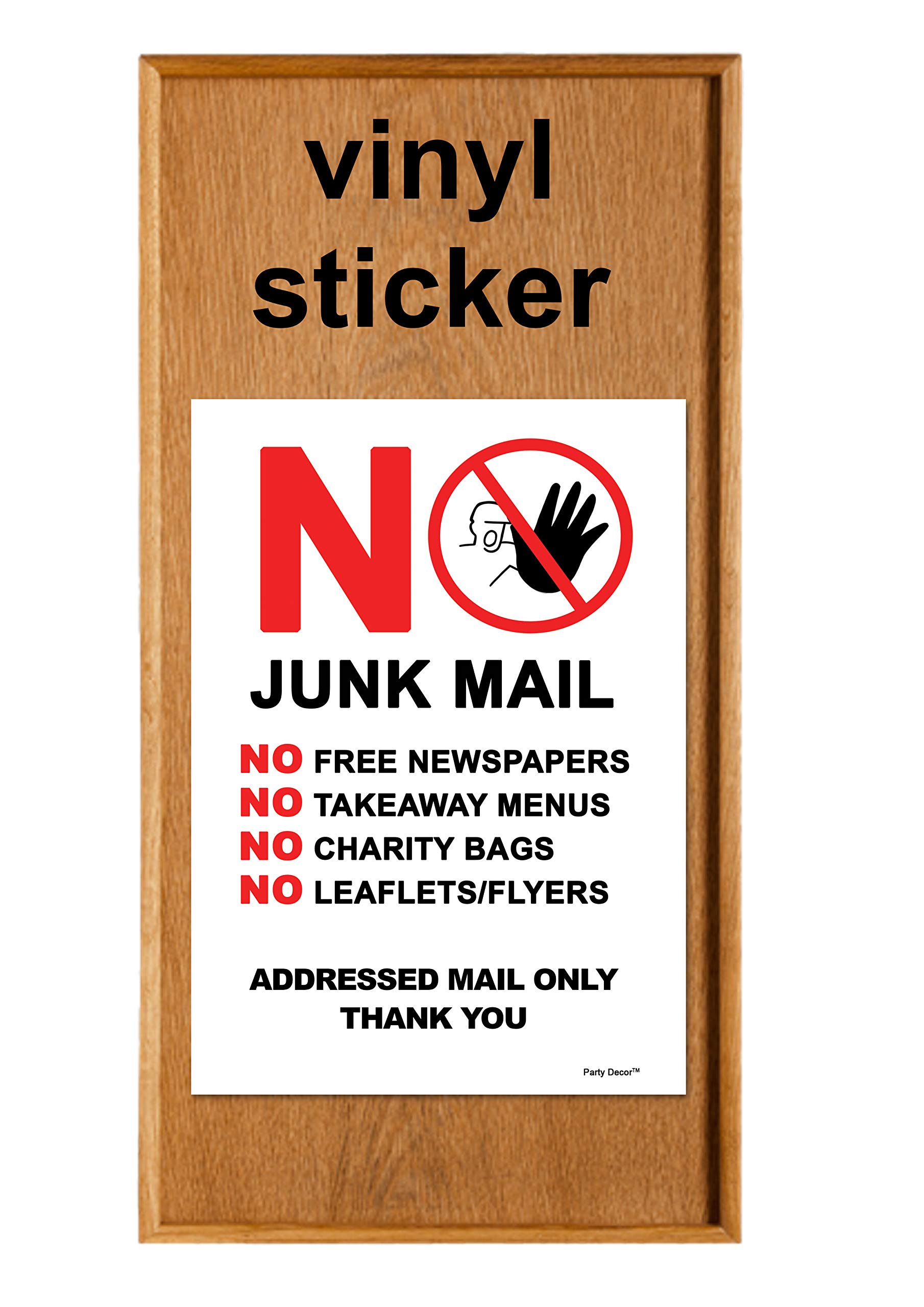 2 x No Junk Mail - Info Sign Label Removable Self Adhesive Waterproof Durable Vinyl Label Sticker 225mm x 160mm