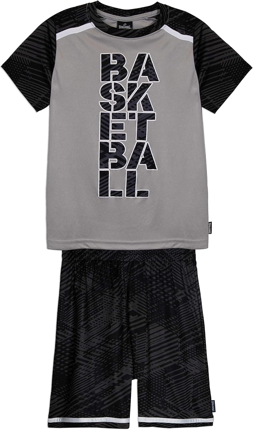 Spalding Boys Athletic Graphic Crewneck T Shirt Short Seeve Top and Shorts Gym Set: Clothing