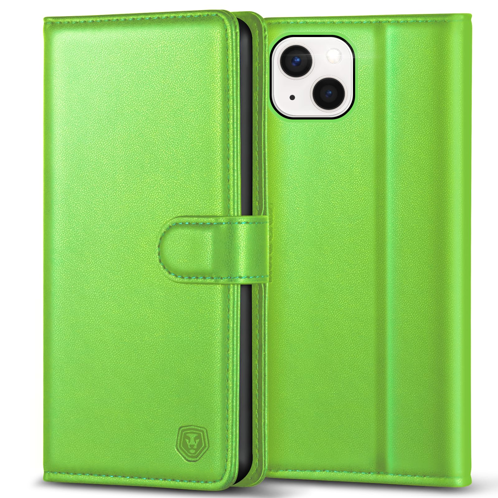 Kuafcase Compatible for iPhone 13 Case with 4 Card Slots Magnetic Closure Kickstand Shockproof Protective Phone Case Compatible for iPhone 13 - Grass Green — image 1