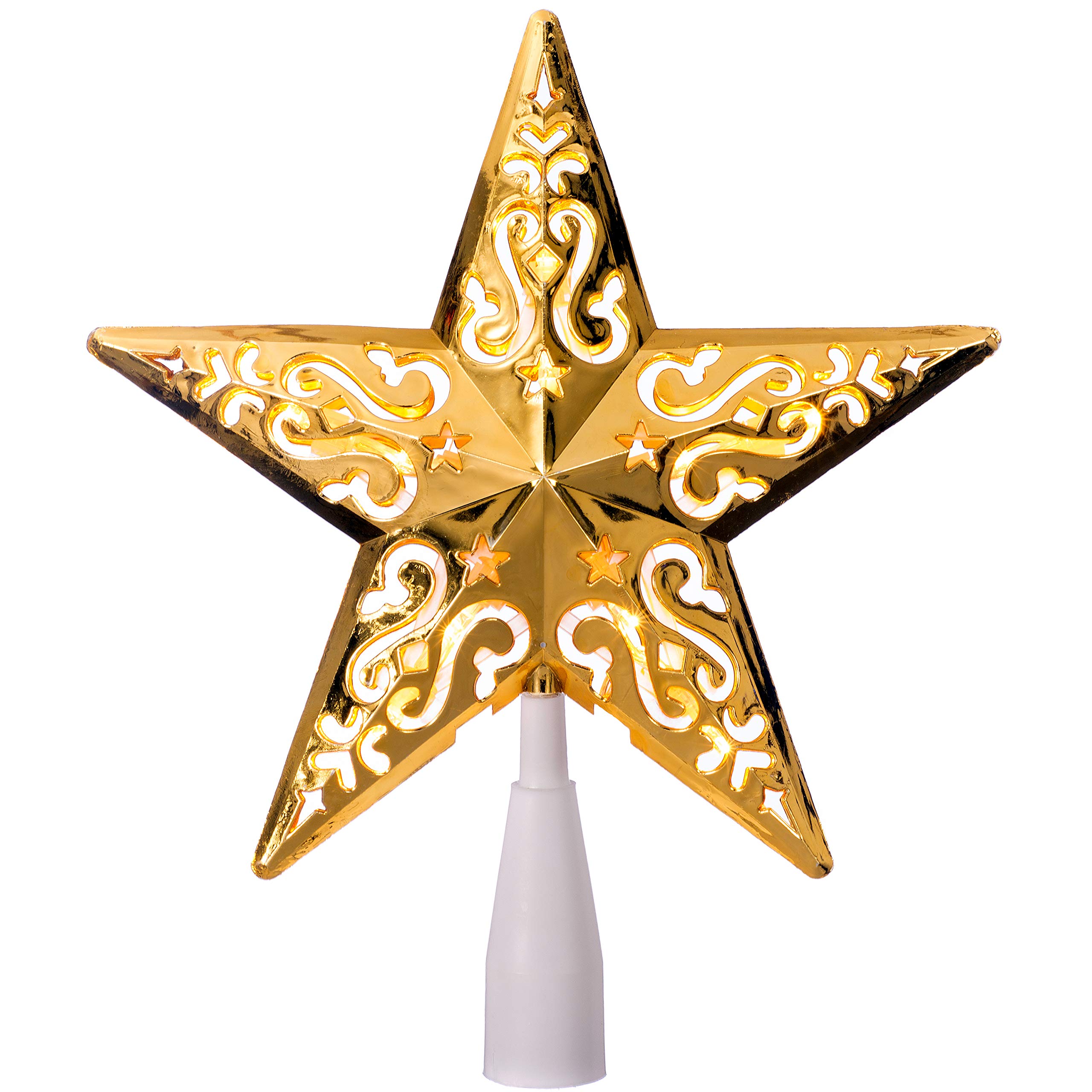 WeRChristmas Star Christmas Tree Topper, LED Lights, Gold, 25 cm