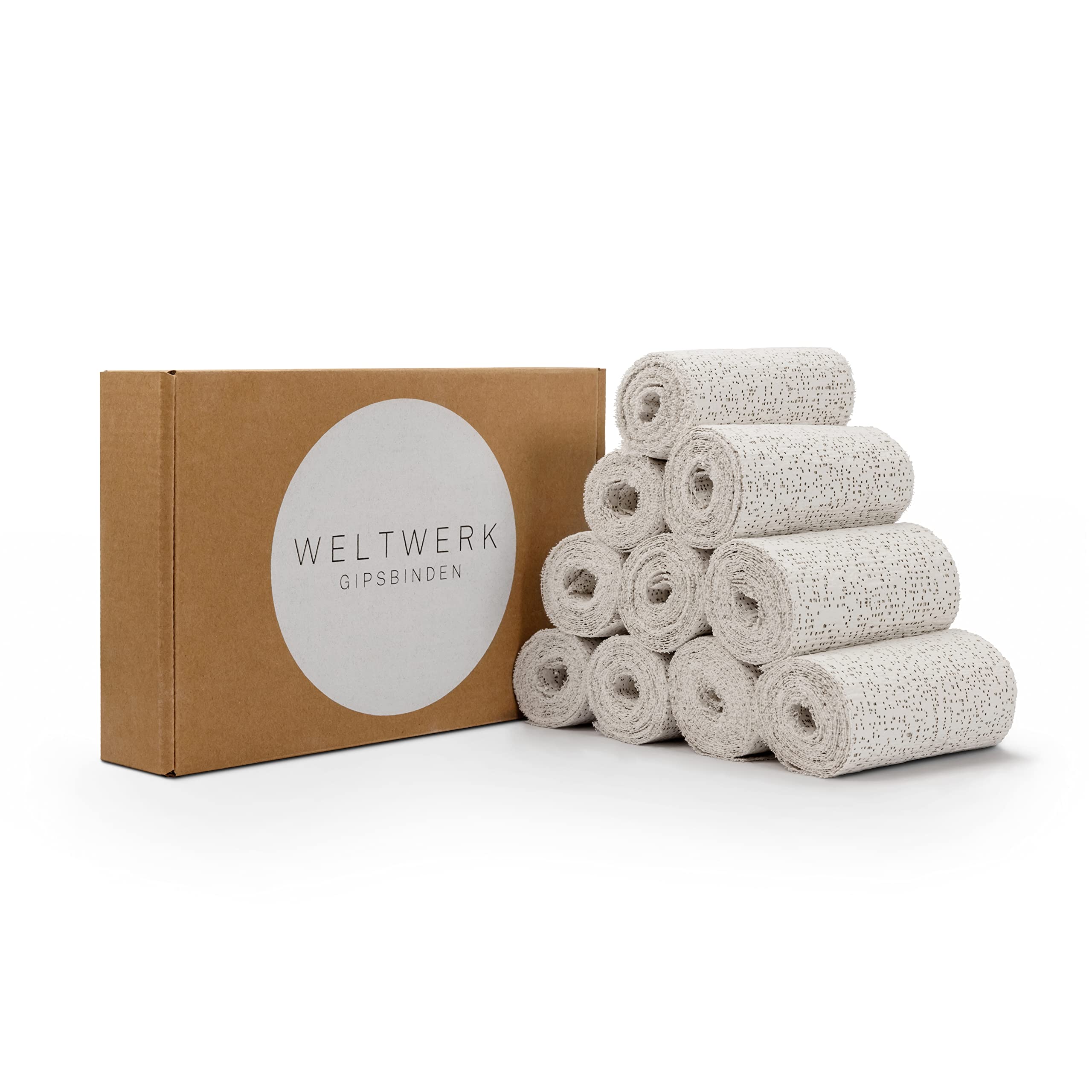 WELTWERK® Plaster Bandages for Plaster Cast Baby Belly (Set of 10) White Plaster Bandages for Crafts - Quick-Drying Includes E-Book with Instructions and Craft Ideas - Plaster Imprint Bandages