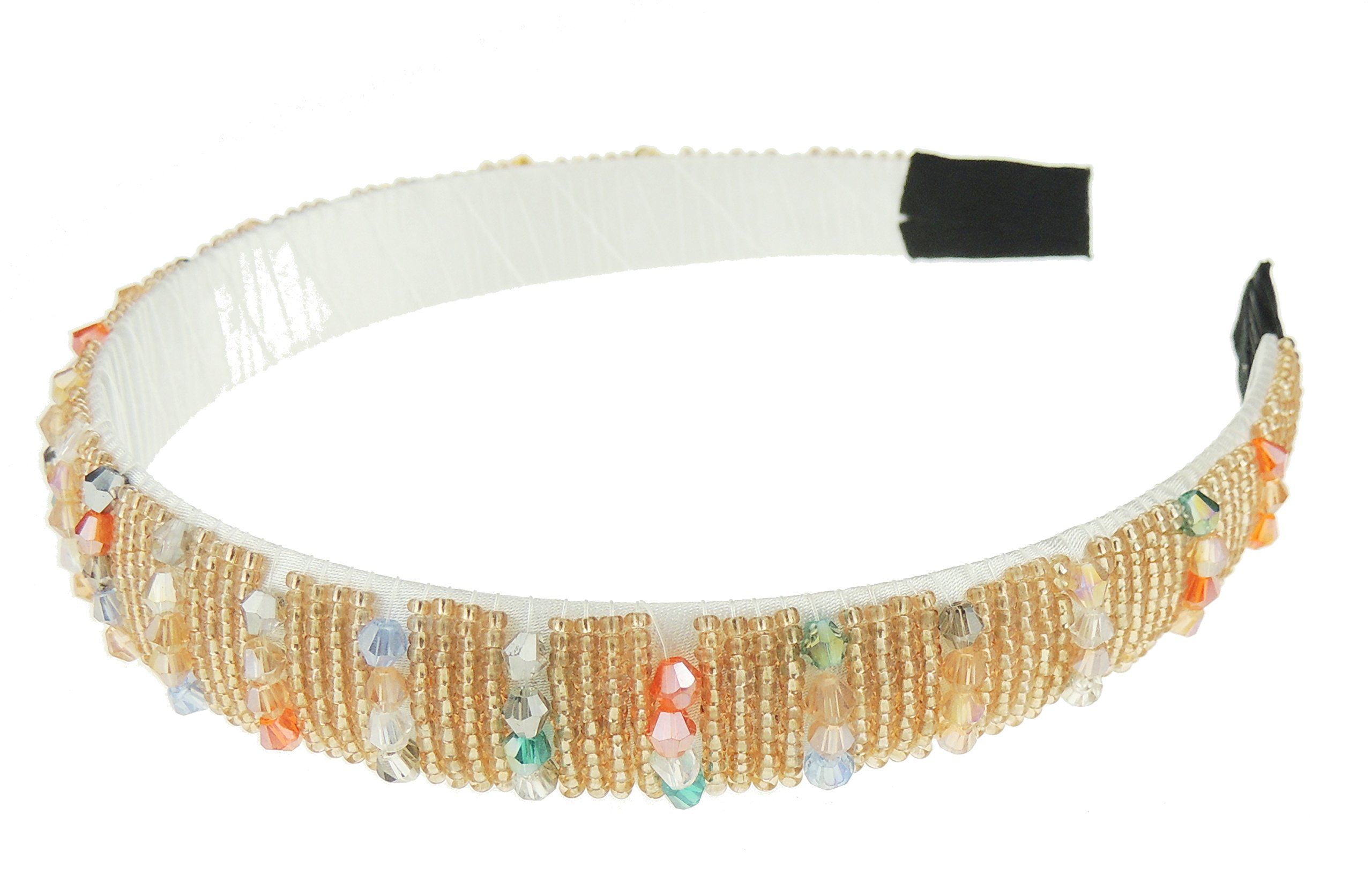 Womens Sparkly Beaded Jeweled Embellished Crystal Birthday Party Wedding Bridal Special Occasion Hair Accessories Narrow 2cm Short Long Hair Headband Alice Band Hairband (Gold Multi)