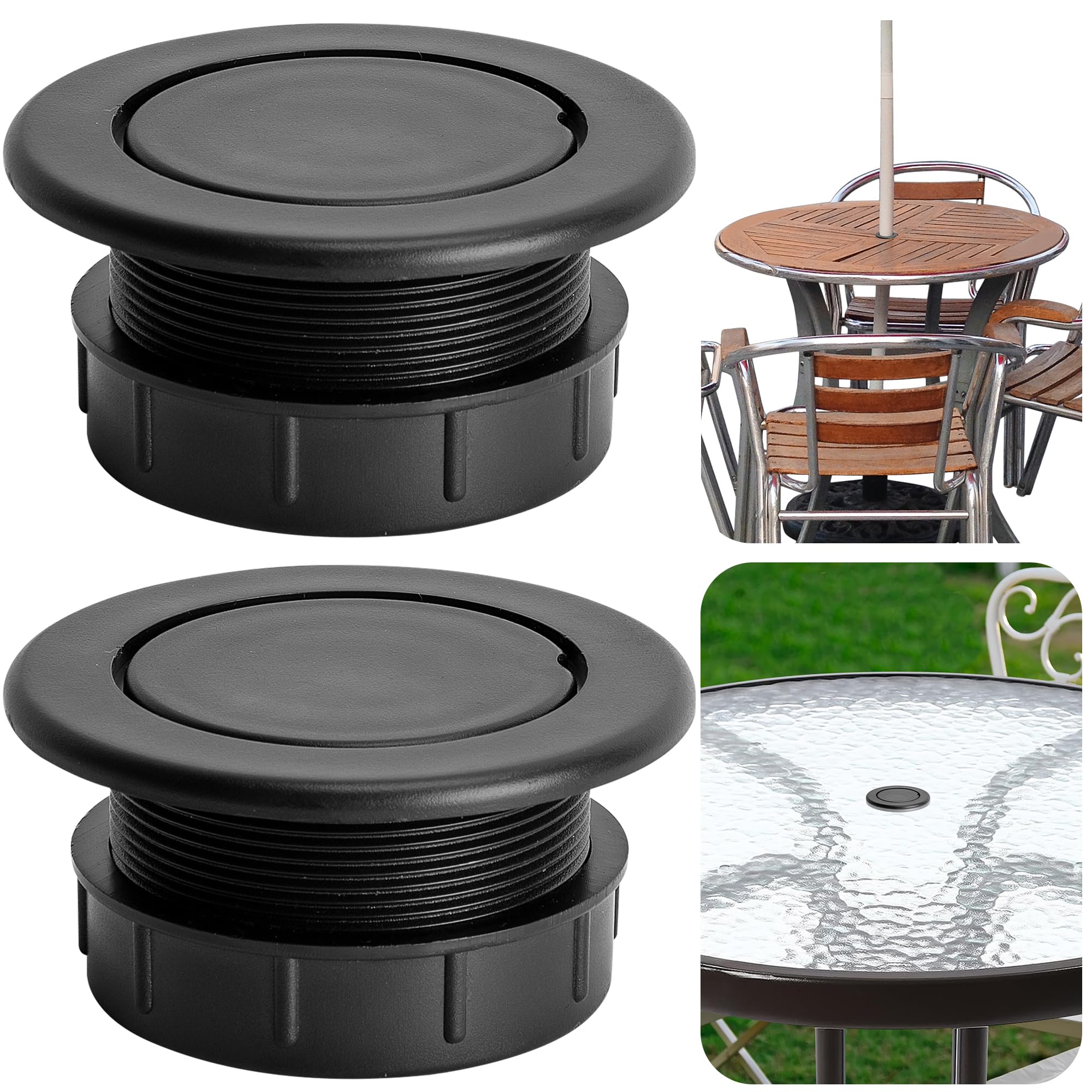Photo 1 of DECOHS 2 Pcs 2 Inch Parasol Umbrella Hole Ring Plug and Cap Set, Thicker Patio Table Hole Cover Insert, Deck Table Umbrella Holes Plug Replacement Parts for Outdoor Patio Table Garden Yard
