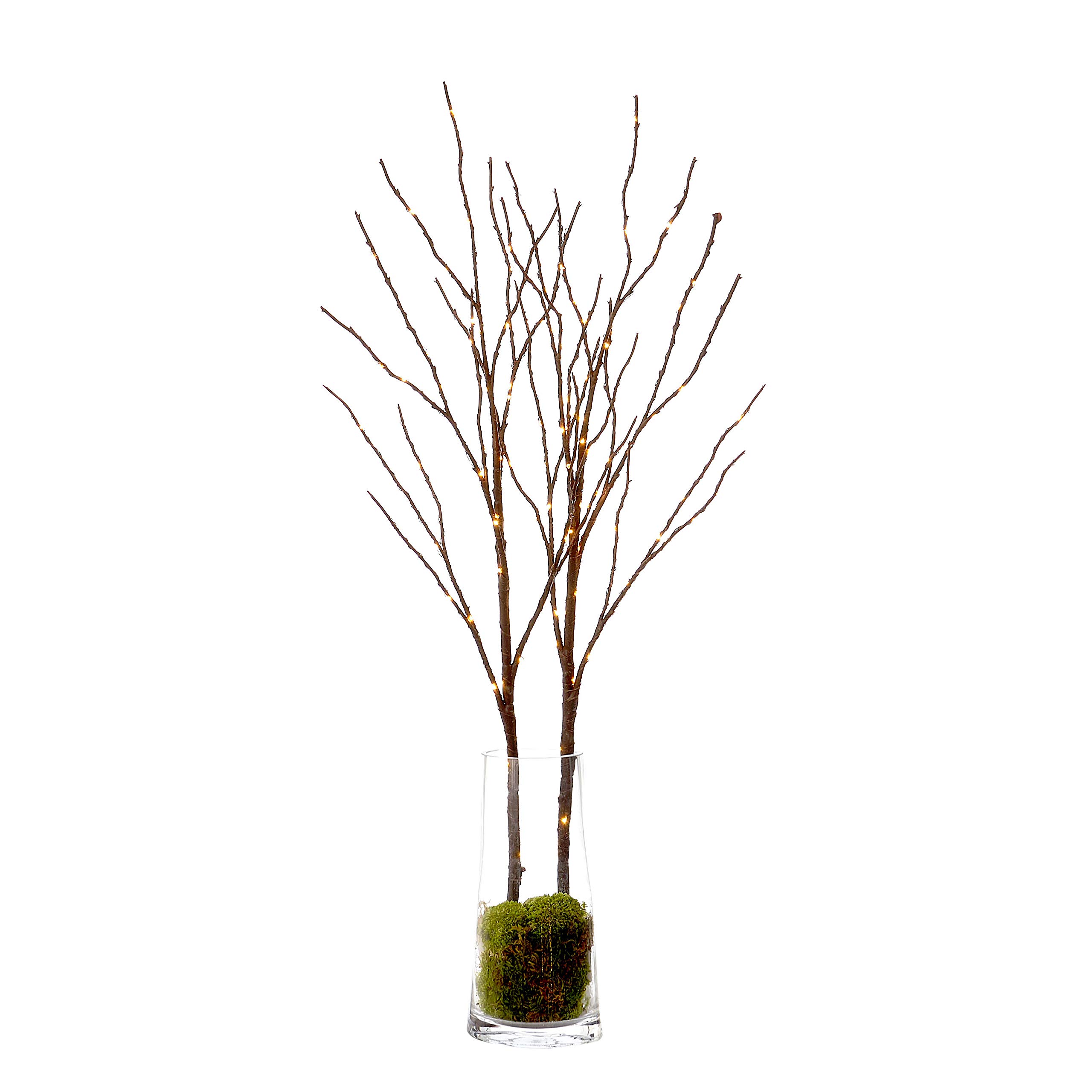 LITBLOOM Lighted Brown Willow Branches with Timer Battery Operated Tree Branch with Warm White Lights for Holiday and Party Decoration 32IN 100 LED Waterproof