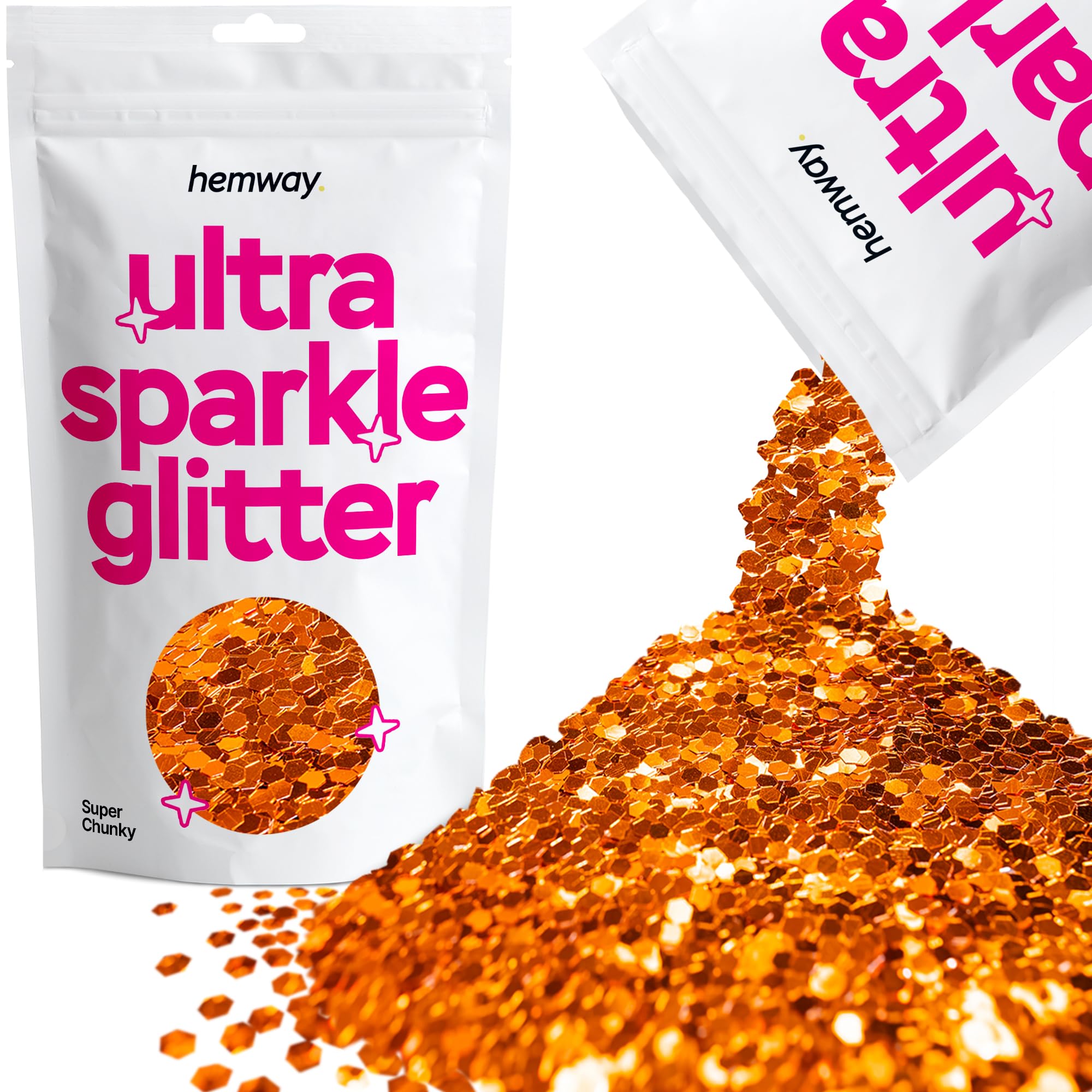 Hemway Ultra Sparkle Glitter Copper 100g Super Chunky | Glitter for Arts & Craft, Makeup, Nail Art, Crafting, Card Making, Sparkle Decoration