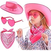 JeVenis Pink Cowgirl Hat Girls Cowboy Hat Kids Western Cowgirl Hat Bandana heart shape Sunglasses for Birthday Party