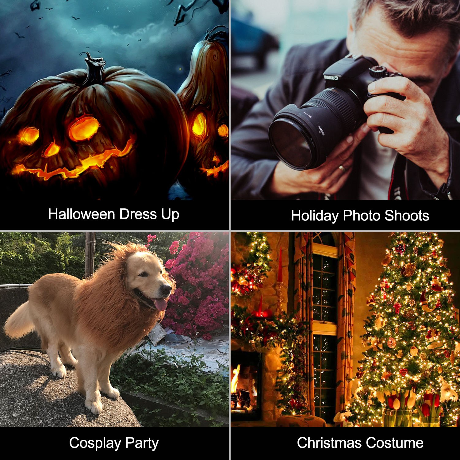 Iccker Dog Costume Lion Mane for Large Dog - Hilarious Realistic ROFL Halloween Christmas Gift for Birthday Party, (Brown)