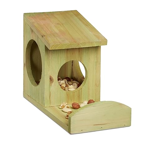 Relaxdays Eichhörnchen Futterhaus zum Hängen, Aus Holz, Wetterfest, HBT: ca. 17,5 x 12 x 25 cm, grün