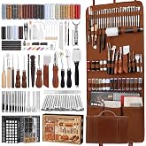 CBHGFEA Leather Working Kit, Leather Working Tools and Crafting Kit | Leather Tools with Custom Storage Bag, Engraving, Cutting, Sewing, Stamping, Sanding for DIY Handicraft Making and Repair