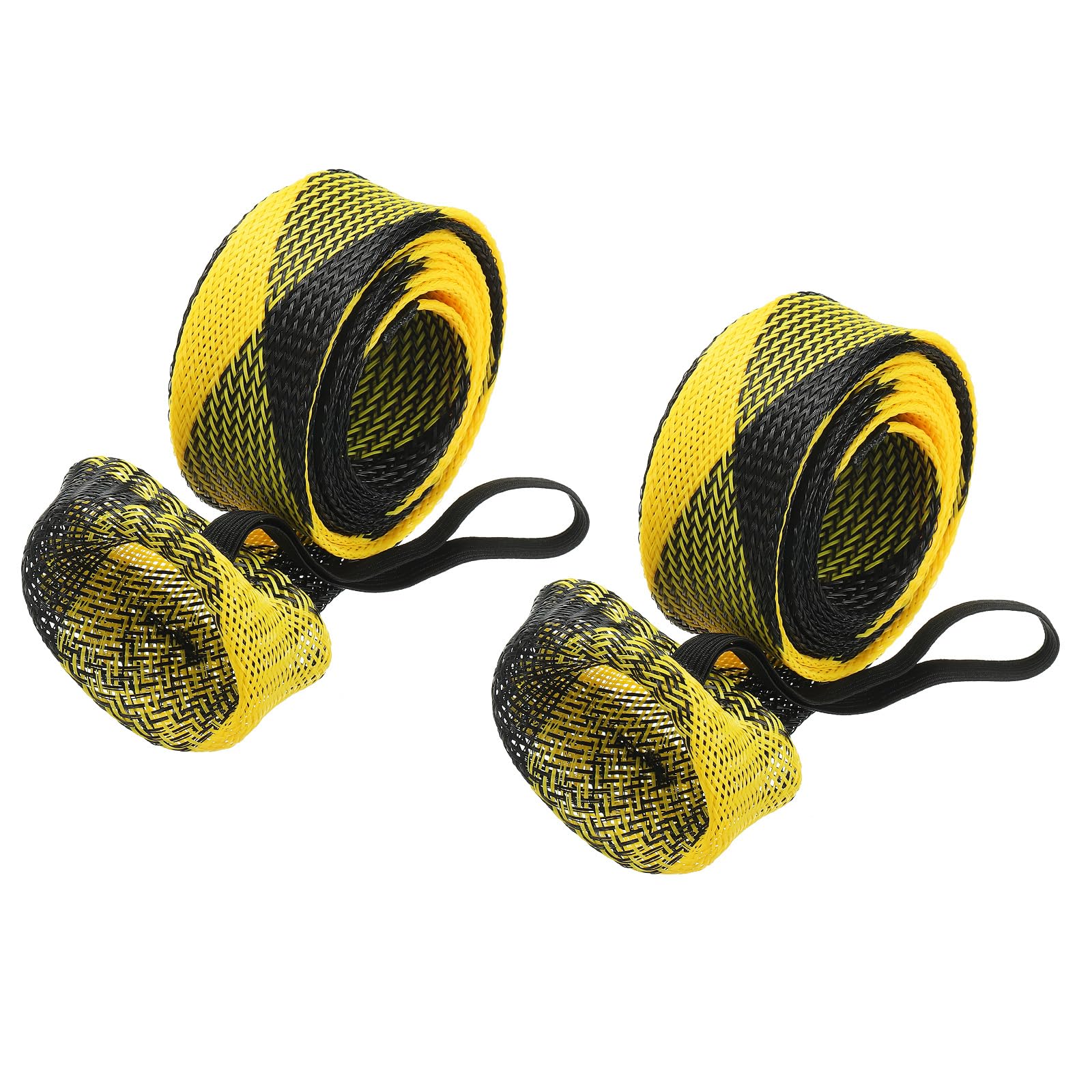 PATIKIL 67 Inch Rod Sock, 2 Pcs Fishing Rod Sleeve Cover Braided Mesh Pole Protector Gloves Fishing Tools Flat End for Spinning Fishing Rod Fly Rod Ice Rod Casting Rod, Black Yellow