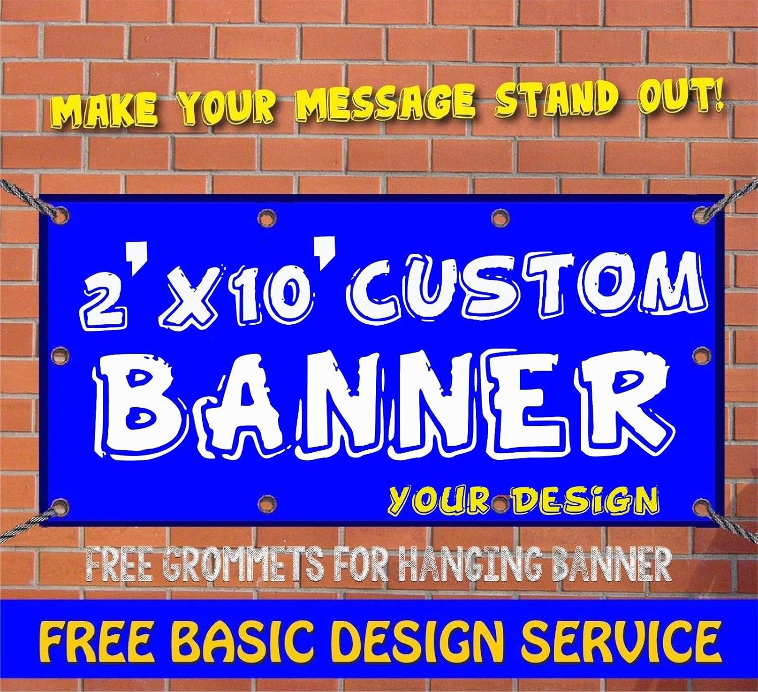 2' X 10' Full Color Printed Custom Banner 13oz Vinyl Hems