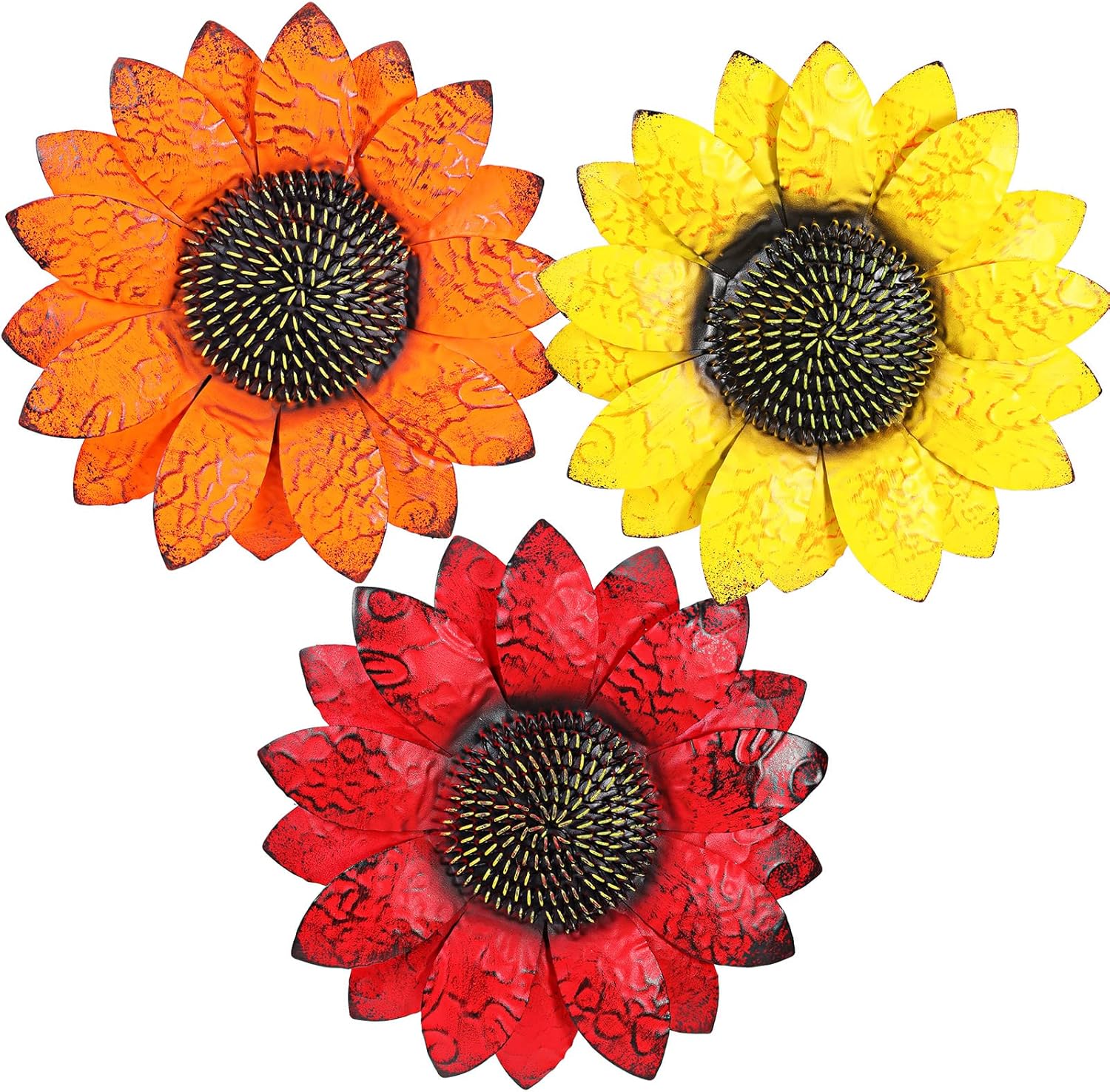 Plaques & Wall Art - Syhood 3 Pcs 13 Inch Metal Flower Wall Decor Metal Sunflower Wall Decor Wall Art Decorations Sunflower Yard Garden Decor Hanging for Bedroom Indoor Outdoor Decor (Delicate Style,7.9 x 7.9 x 1 Inch)
