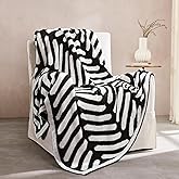 Cozzenity Throw Blanket, Soft Cozy Fluffy Striped Throw Blankets for Couch, Sofa, Bed, Chair, Warm Fuzzy Plush Lightweight Decorative Stripe Blanket, Black White, 50x60 inches