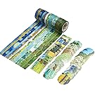 Molshine 8 Sets Japanese Washi Masking + 90 pcs Planner Stickers,Adhesive Sticky Paper Tape –Van Gogh’s Paintings Series Collection for Journals, Daily Planners DIY