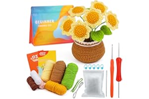 HNRLOY Beginner Crochet Kit for Kids & Adults,Beginner-Friendly Sunflower DIY Knitting Starter Set,Crochet Plant Kit with Yarn, Hook & Instructions