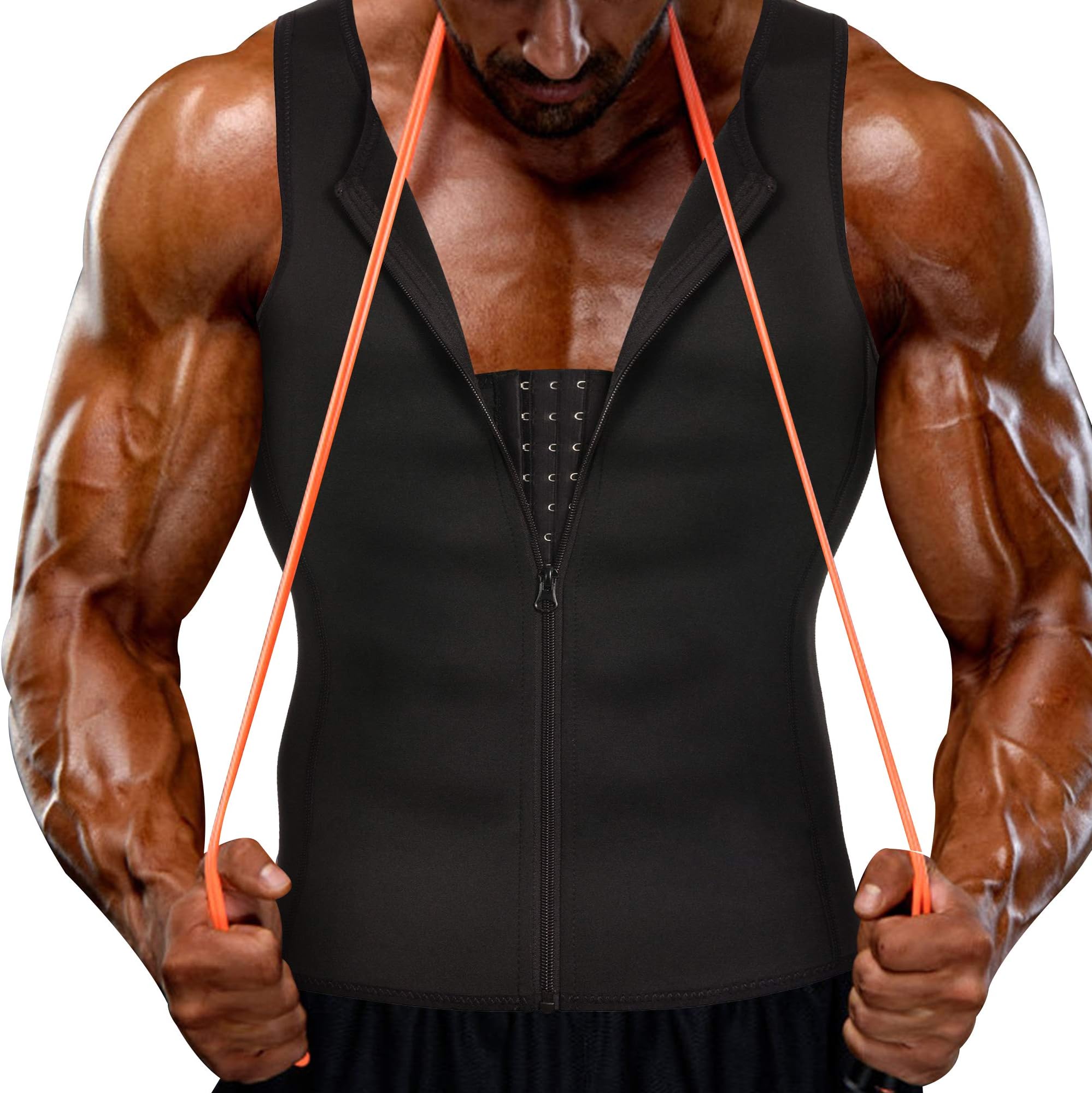 Mens Slimming Body Shaper Vest Compression Sauna Sweat Waist Trainer Corset Shapewear with Zipper for Weight Loss