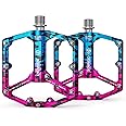 Road/Mountain Bike Pedals - 3 Bearings Bicycle Pedals - 9/16” CNC Machined Flat Pedals with Removable Anti-Skid Nails