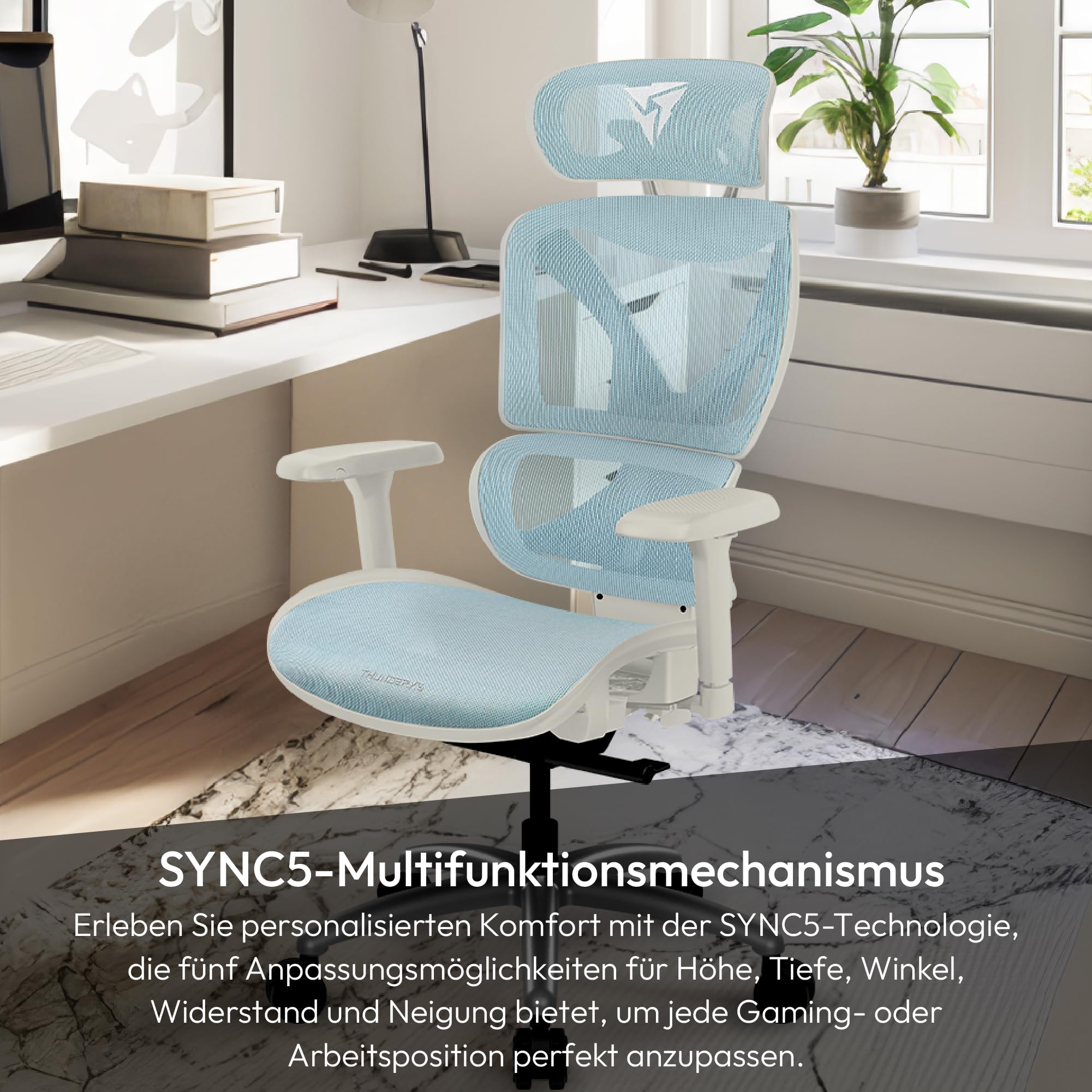 ThunderX3 XTC Mesh Schwarz/Blau | Ergonomischer Bürostuhl – Verstellbarer Schreibtischstuhl mit hoher Rückenlehne, Synchronmechanik & automatischer Lendenstütze – Gaming-Stuhl für Erwachsene 2