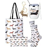 Abbylike Dachshund Gifts for Women Weiner Dog Tote Bag Cosmetic Bag Cup Keychain and Socks for Dachshund Dog Lover Mom