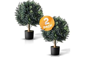 BOTARO TRESIL Set of 2 - Pre-Potted 24" High Ball Shaped Boxwood Topiary- 16" Diameter - Plastic Pot