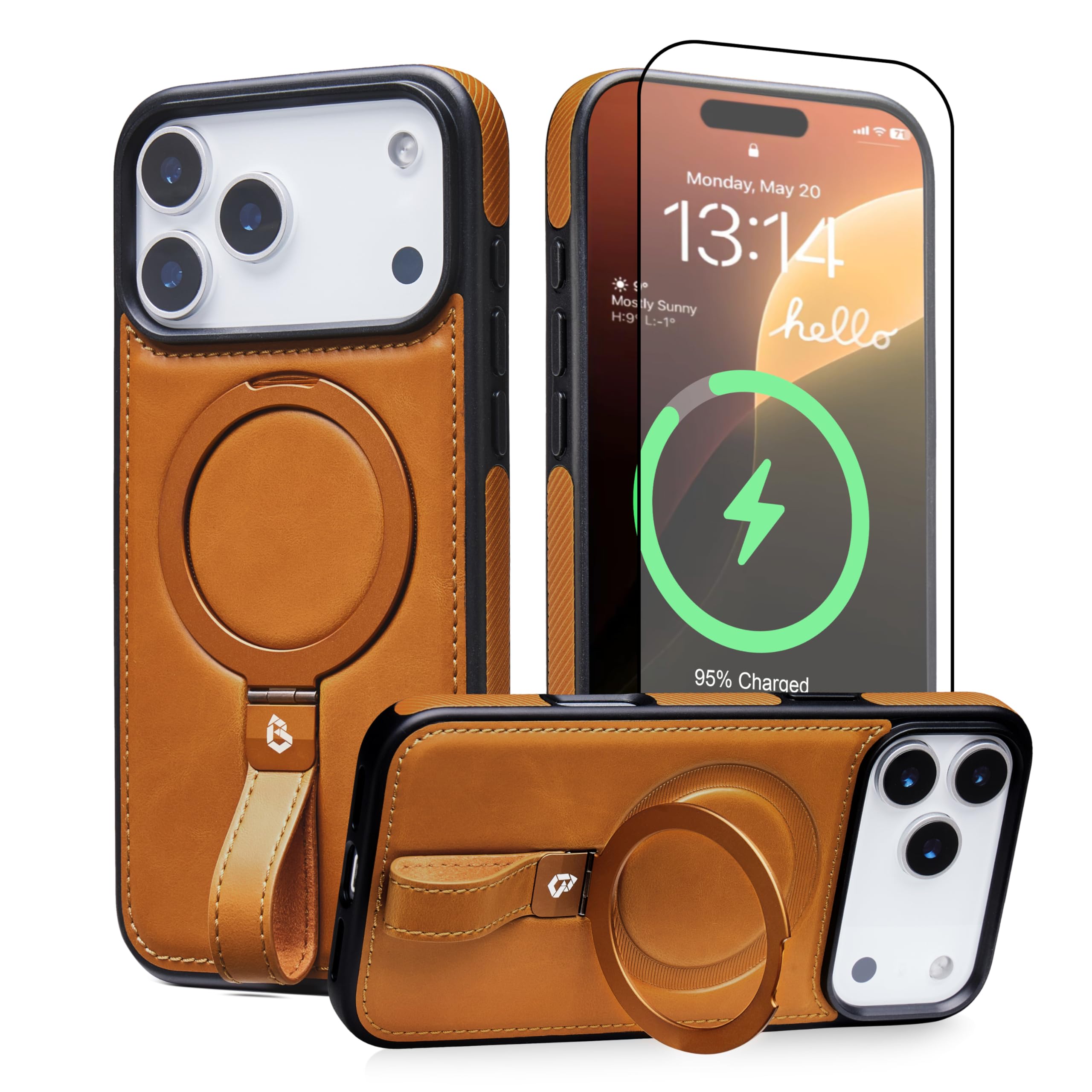 Photo 1 of BUTAIGA for iPhone 17 Pro Max Case Leather | iPhone 17 Pro Max Leather Case with Stand | Compatible with MagSafe with Magnetic Ring Grip Holder (Brown, IP17 Pro Max-6.9inch)