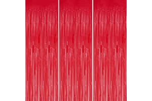 DECOCKRAT 3 Pack Foil Fringe Backdrop - Pastel Red Shiny Tinsel Curtains for Party Decoration/Photo Booth Props - 3.3x8.2 FT Metallic Foil Backdrop for Birthday, Wedding, Graduation, Christmas.