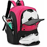 HMLIN OUTOOORS Soccer Backpack with Ball Holder,Youth soccer Bag for Basketball,Volleyball-Includes Separate Shoe Compartment∧ Insulation (Pink)