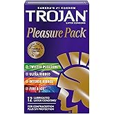 Trojan Pleasure Pack Assorted Lubricated Latex Condoms, 12 Count, Assortment of Our Most Stimulating Condoms - Twisted Pleasu