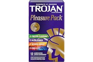 Trojan Pleasure Pack Assorted Lubricated Latex Condoms, 12 Count, Assortment of Our Most Stimulating Condoms - Twisted Pleasu