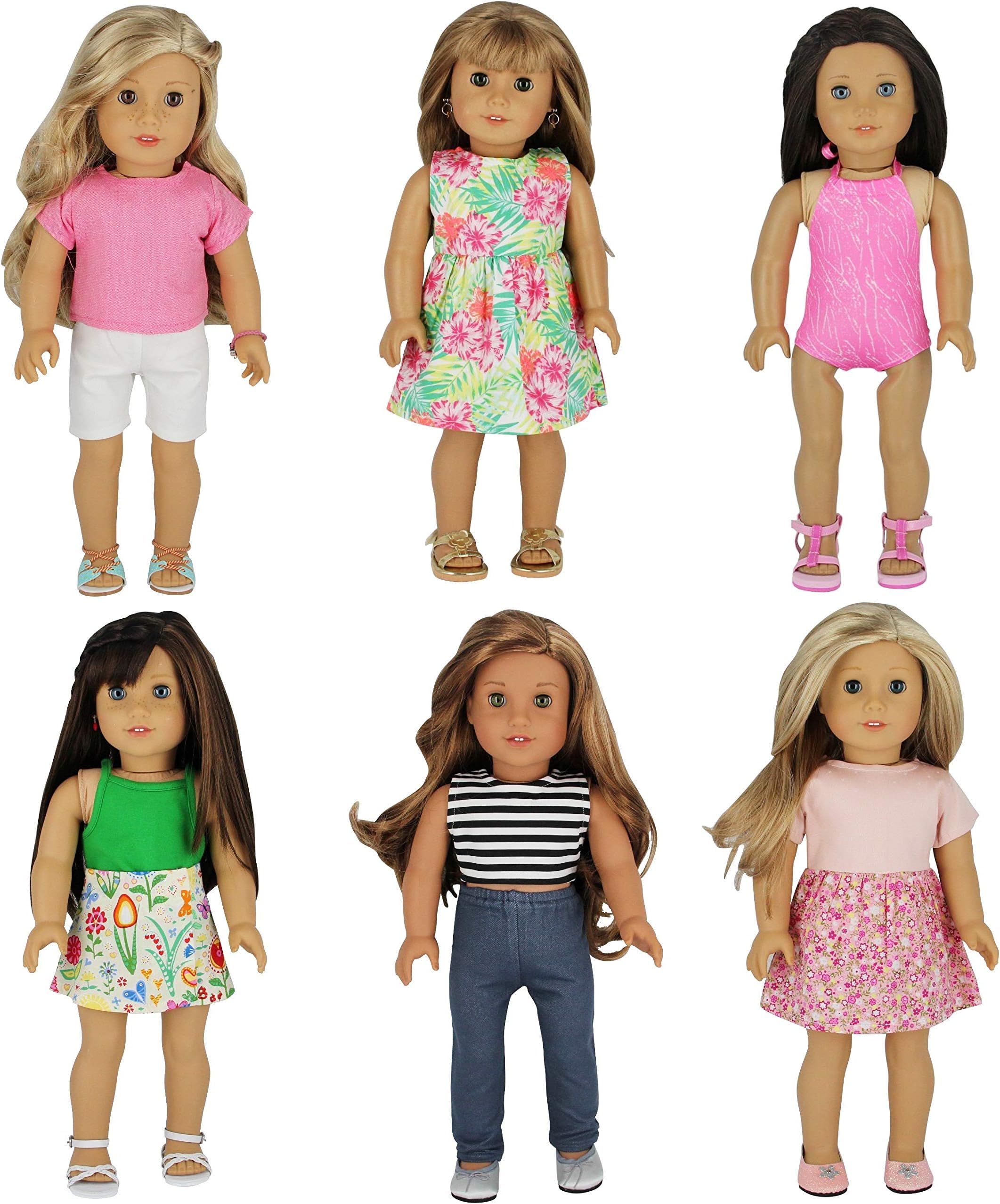 PZAS Toys 6 Outfit Set, Compatible with All 18 Inch Dolls