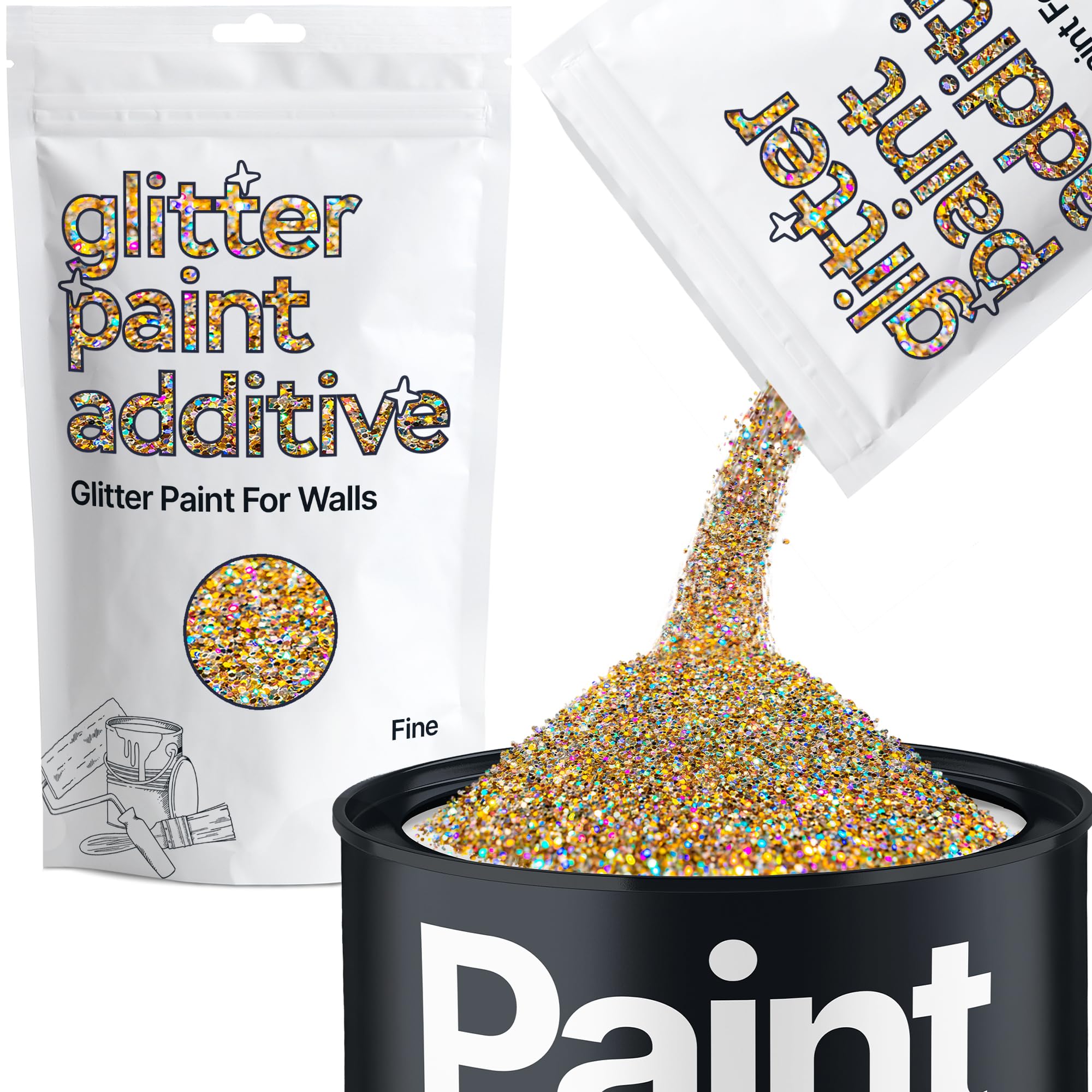 Hemway Gold Silver Holographic Glitter Paint Additive Fine 100g for Adding Sparkle to Paints & Varnish | Paint Walls Sparkly Add to Emulsion, Acrylic or Lacquer Indoor
