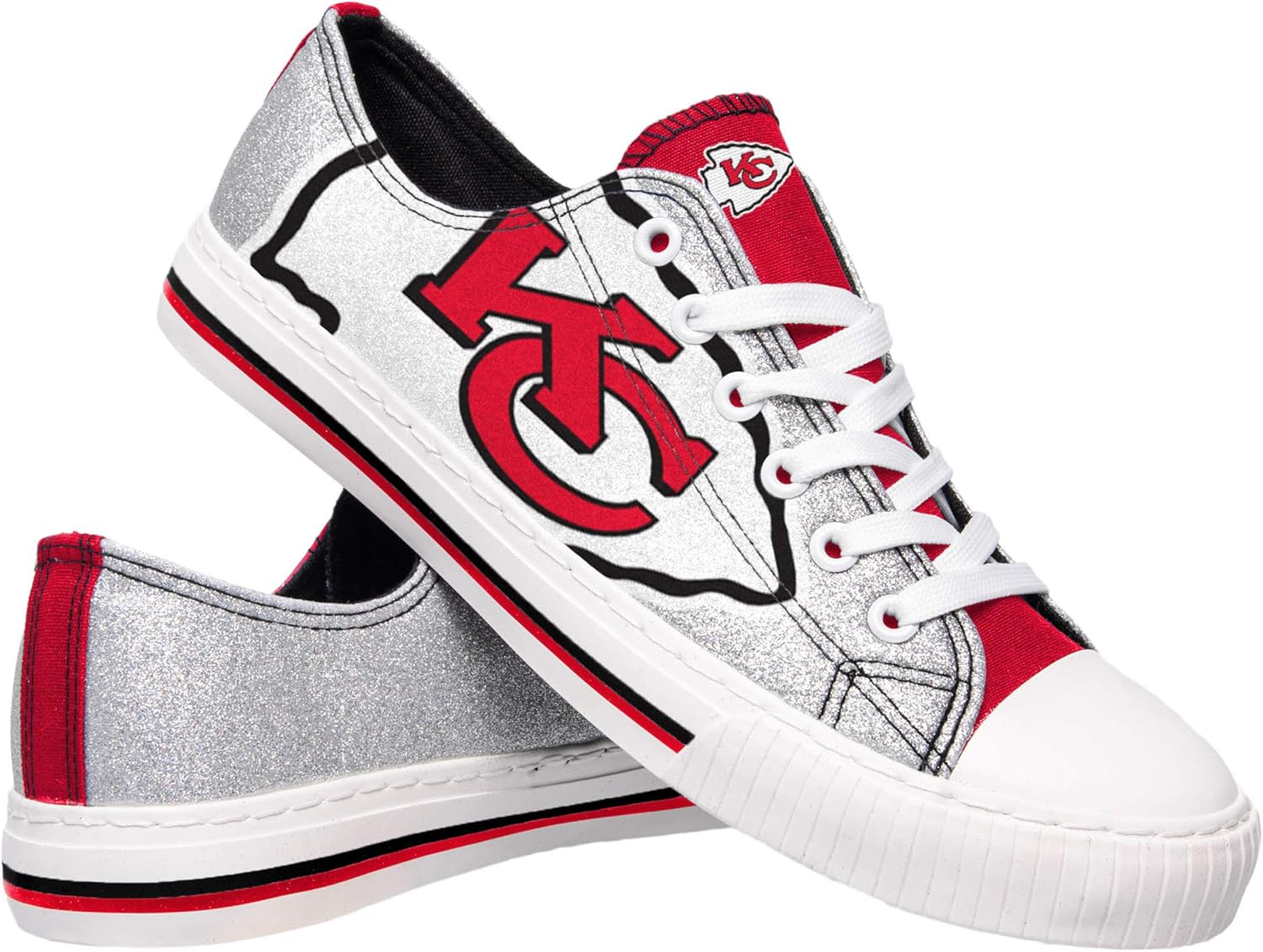 FOCO Women's NFL Low Top Glitter Canvas Sneakers Shoes : Clothing