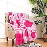 Frienda Preppy Throw Blanket Smile Face Cute Flannel Soft Plush Fuzzy Blanket Preppy Bedding Stuff for Dormitory Living Room 50" x 60"(Checkered Smile Face)