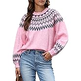 Womens Cashmere Fair Isle Sweaters Vintage Sweater Colorful Wool Crew Neck Long Sleeve Pullover Jumper Tops