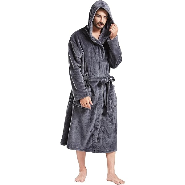 Bath Robes For Men Lu's Chic Men's Fuzzy Bath Robe - Warm Fluffy Zip-Up Fleece Robe With Pockets Navy L-XL Plush Bathrobe For Men