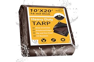 Winpull Tarp 10x20FT, 16 Mil Heavy Duty Large Tarps, Waterproof Tarp with Brass Grommets and Reinforced Edges, UV Resistant, Tear&Fade Resistant Poly Tarp for Outdoor Camping Pool Car Tent