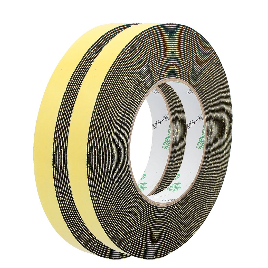 Sourcingmap Sealing Foam Tape 15mm Wide 1mm Thick 10m/32.8ft Long, Self Adhesive Weather Strip for Window Door Insulation, Yellow Black, Pack of 2