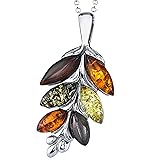 Sterling Silver Baltic Amber Ash Leaf Multi Color