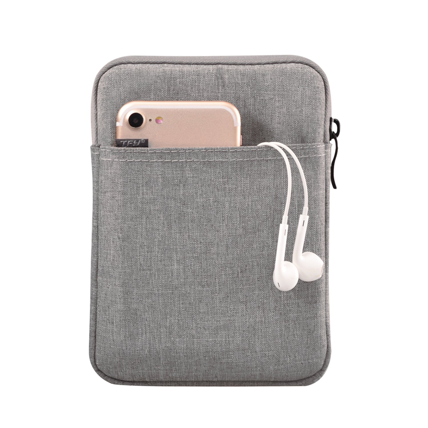TFY E-Reader Protective Pouch Bag with Zip Closure, Plus Bonus Hand Strap Holder for 6 inch e-Readers - Kindle 6 inch/Paperwhite/Voyage/Oasis 6 Inch/Nook GlowLight Plus/Kobo Aura/Touch 2.0
