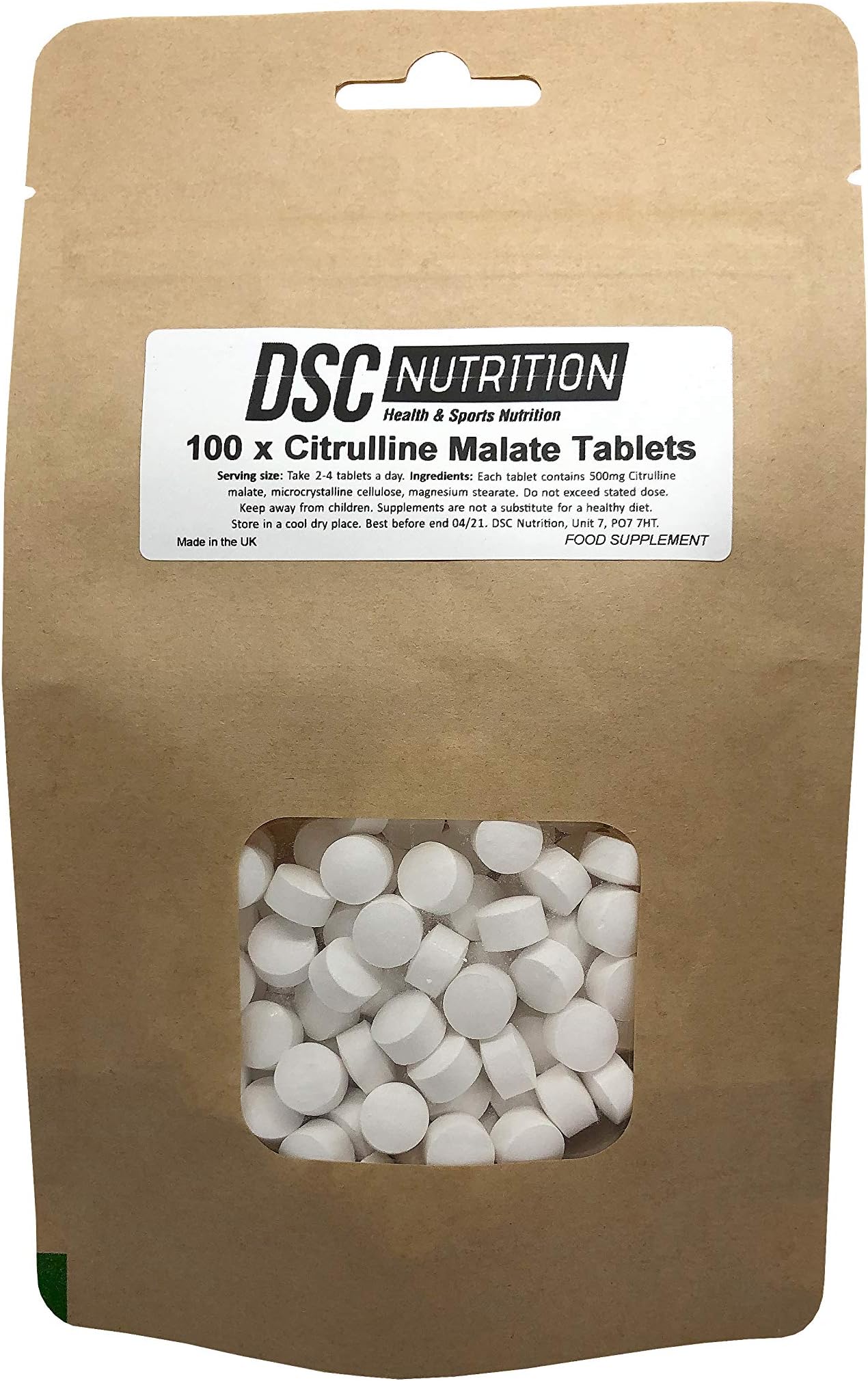 Citrulline Malate Tablets - Vegan - 100 Pack - 2000mg/serving - UK Made