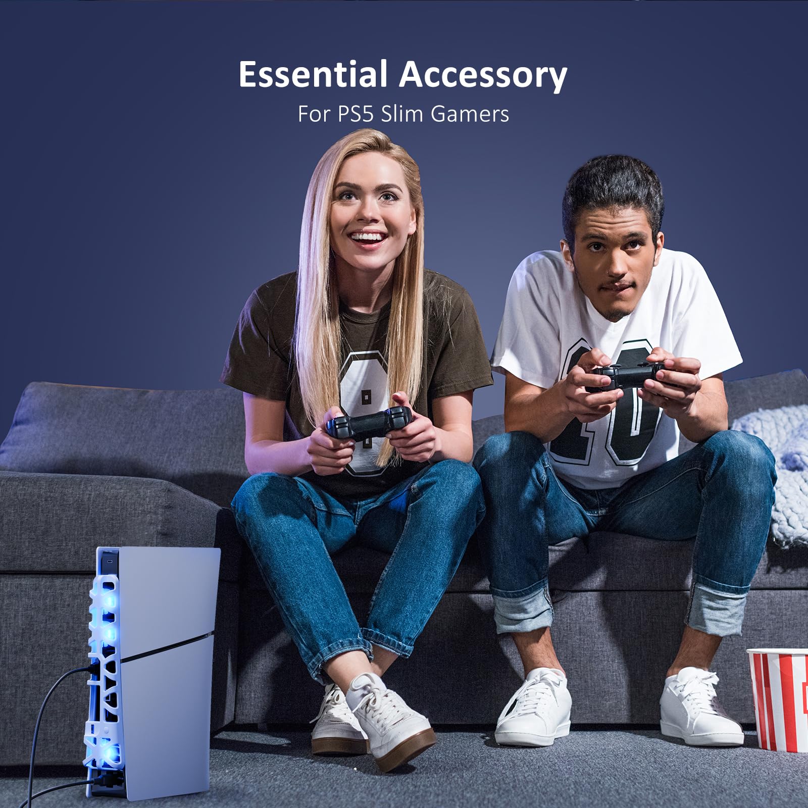 NexiGo PS5 Slim Silent Enhanced Cooling Fan with Adjustable Speed, Auto Power On/Off, with USB 3.0 Port, Efficient Cooling System for Both PS5 Slim Disc and Digital Editions (White)