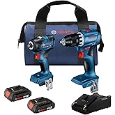 BOSCH GXL18V-27B22 Power Tool Combo Kit - 18V Brushless Compact 1/2 In. Cordless Drill Driver and 1/4 In. Hex Impact Driver (Includes: Two 2.0Ah Batteries, 18V Charger, and Carrying Tool Bag)