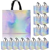 cabzymx Glossy Iridescent Gift Bags 15 Pcs, 12.6x4.7x11 In Reusable Goodie Bags Bulk with Handles & Sturdy Base, Christmas Gift Bags for Birthday, Wedding, Holiday, Party,Thanksgiving