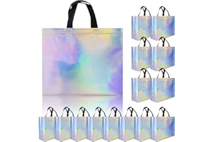 cabzymx Glossy Iridescent Gift Bags 15 Pcs, 12.6x4.7x11 In Reusable Goodie Bags Bulk with Handles & Sturdy Base, Christmas Gift Bags for Birthday, Wedding, Holiday, Party,Thanksgiving