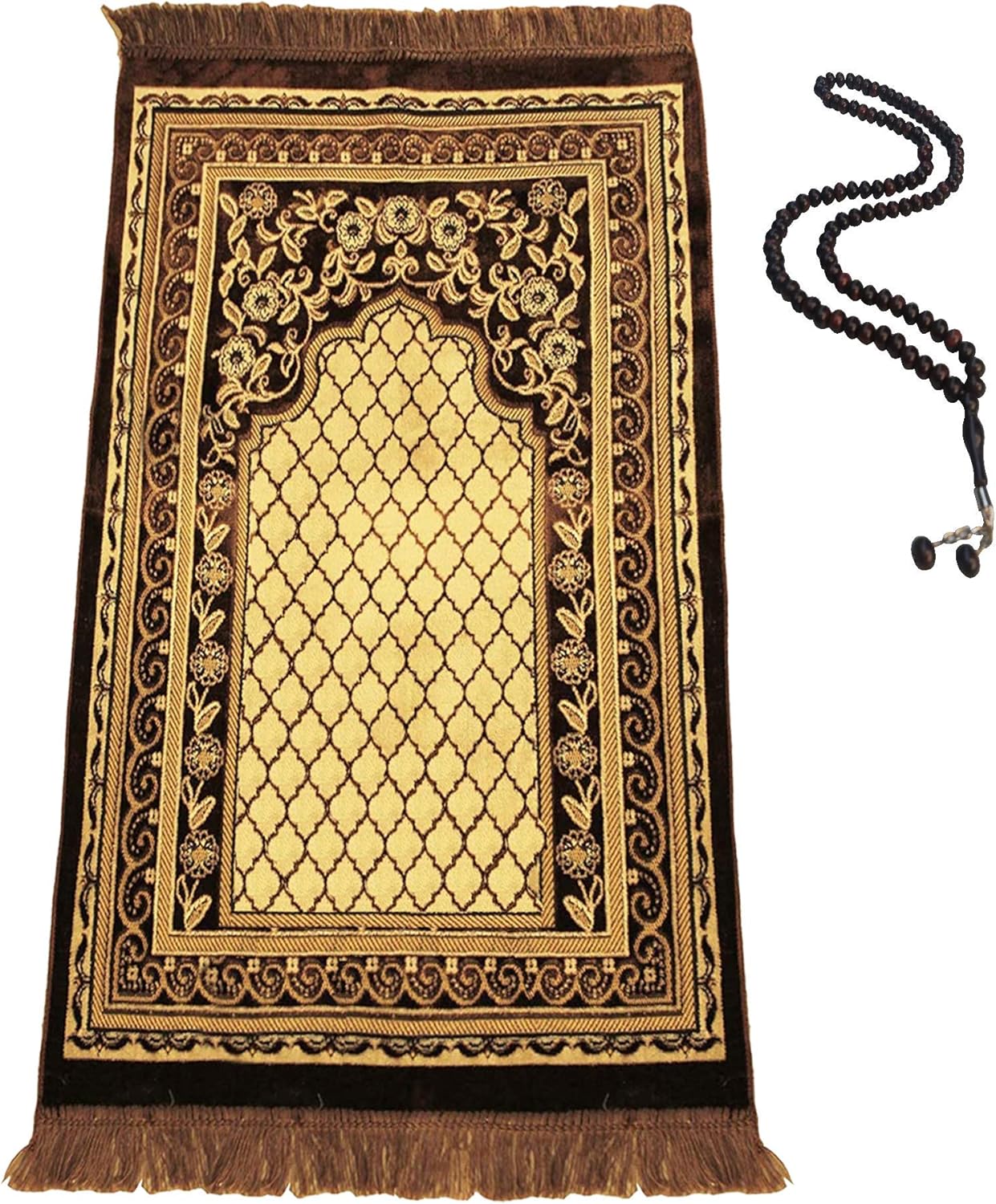 Amazon Com Baykul Muslim Prayer Rug Islamic Turkish Velvet Rugs Great Ramadan Gifts Janamaz Prayer Mat Muslim For Women Men Portable Carpet Mats Praying Rugs Islam Sajadah Gift Praying Beads 99 Velvet Brown Kitchen Dining